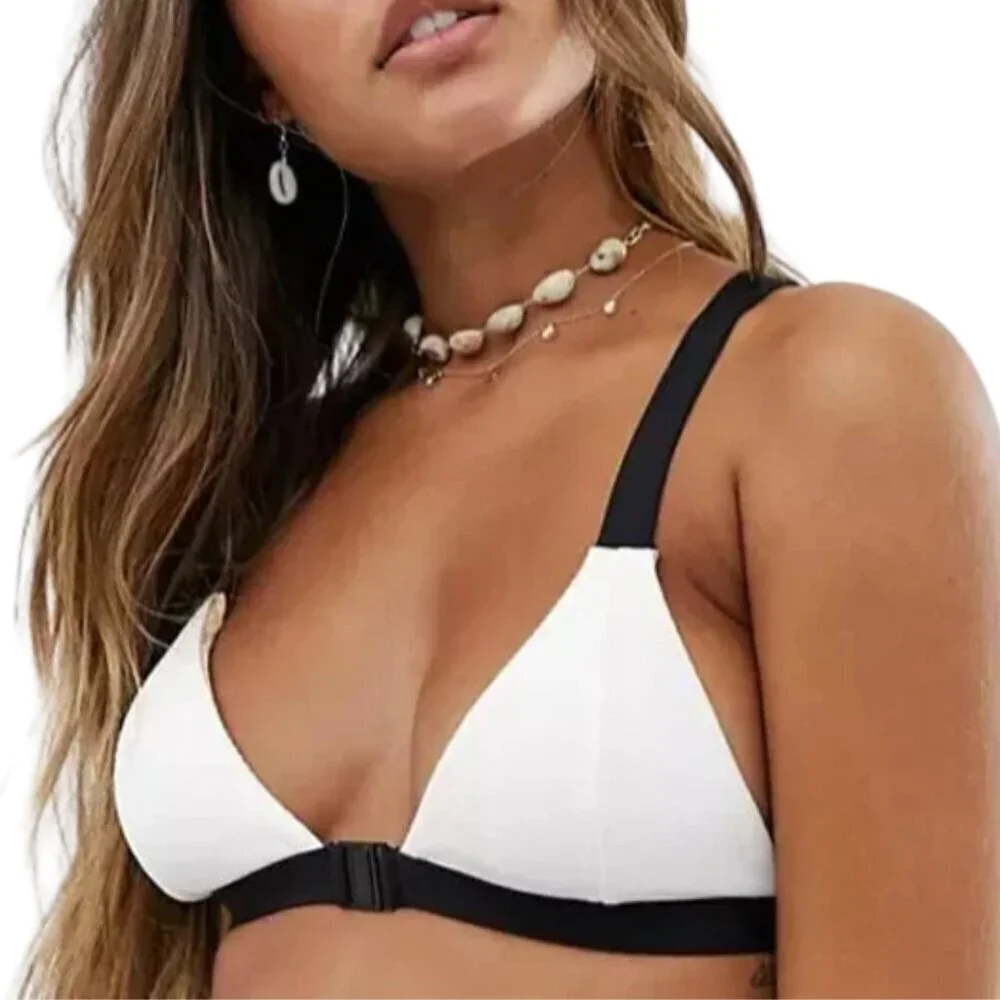 Volcom Simply Rib Black & White Triangle Bikini Top NEW